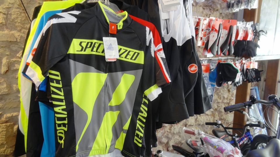 the stand with specialized clothes of moraitis bike shop