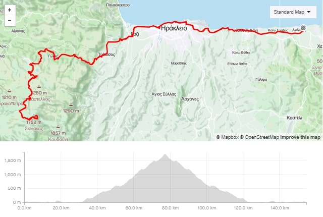 skinakas climb road bike route start from Hersonissos Crete cyclingcreta bike center map-min